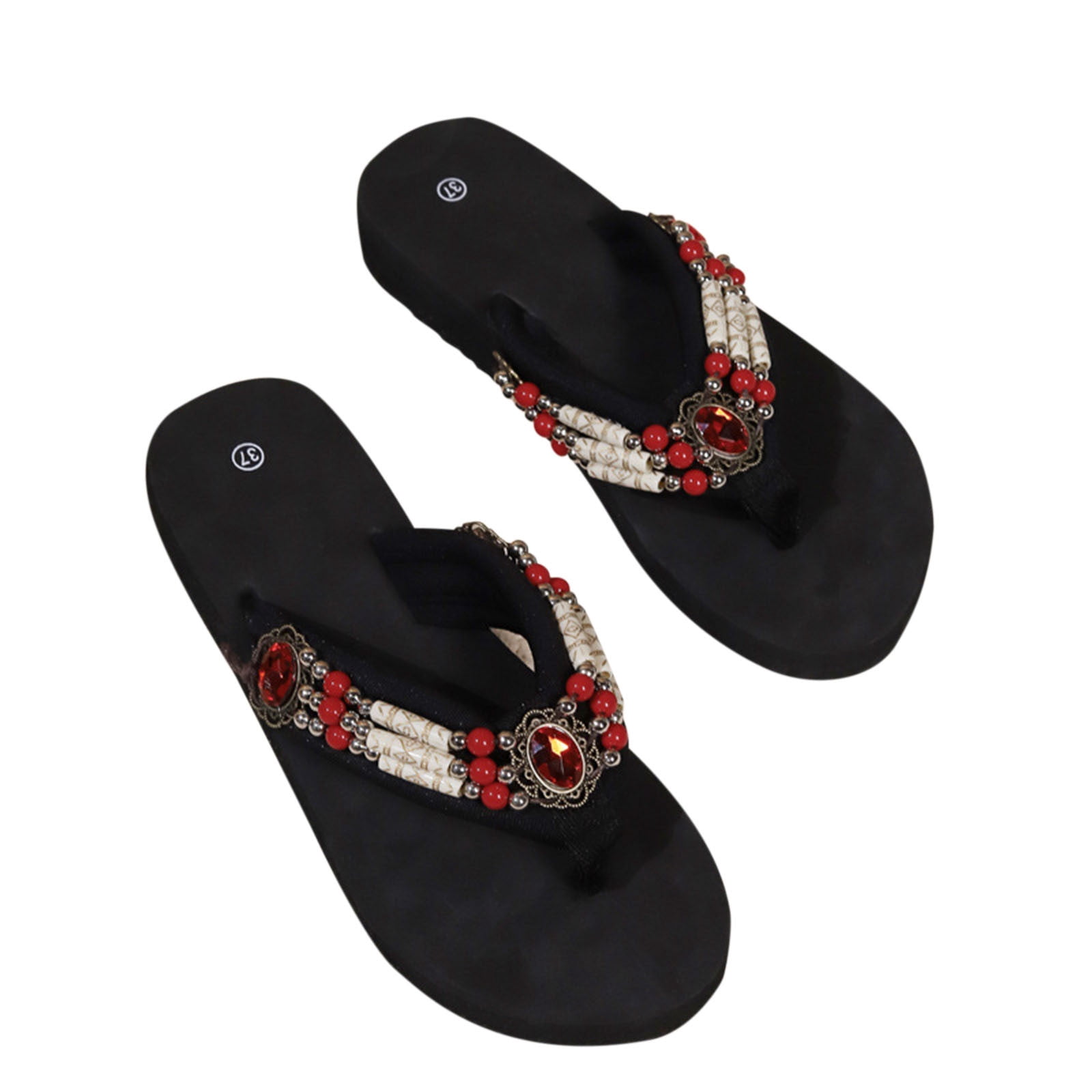 String Wedge Xfvqtps New Ladys Flip-Flop Large Size Bead String Ethnic Style ...
