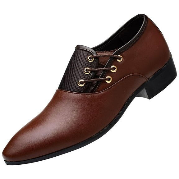 Xfvqtps New Mens Dress Shoes Large Size British Style Splicing Together Pointy Toe Lace up Fashion Classic Formal Business Casual Leather Shoes Brown