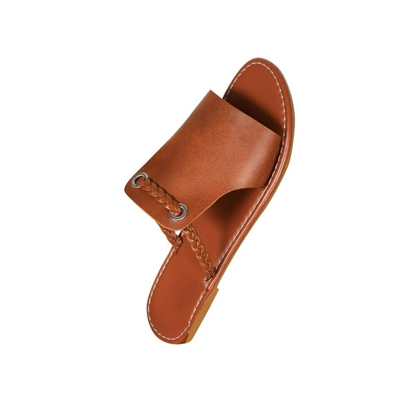 Xfvqtps Plus Size Women Solid Color Casual Beach Summer Slippers Open Toe Strap Fashion Flats Shoes Brown