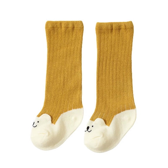 Xfvqtps Toddler Boys Girls Cute Knee High Socks Long Tube Over Knee Cartoon Animals Pattern Soft Elastic Comfortable Warm Cotton Stocking for 0-3 Years Yellow