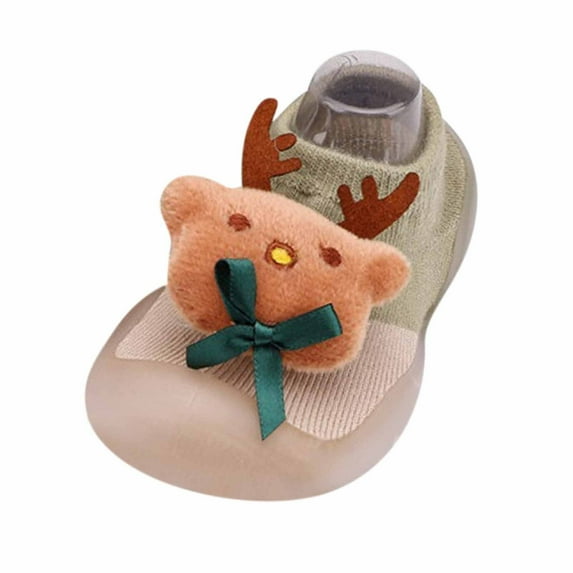 Xfvqtps Toddler Boys Girls Socks Shoes Cute Cartoon Plush Decoration Knitted Soft Sole Rubber Sole Non Slip Comfortable Warm Fall Winter Walking Shoes Green