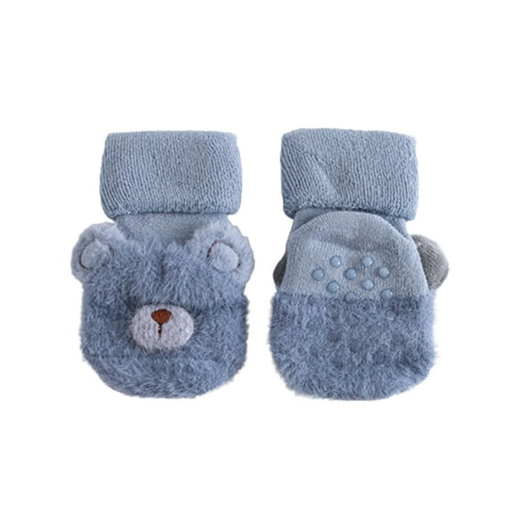 Xfvqtps Toddler Floor Socks with Grippy Mid Tube Cute Plush Animals Pattern Non Slip Thickened Comfortable Breathable Soft Cotton Socks Blue
