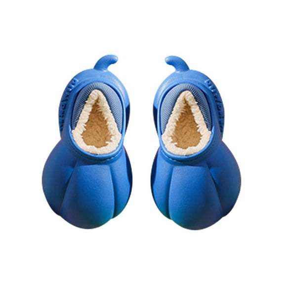 Xfvqtps Toddler Plush Shoes Cute Design Plush Lining Waterproof Surface Soft Sole Non Slip Comfortable Keep Warm Winter Indoor and Outdoor EVA Shoes Blue