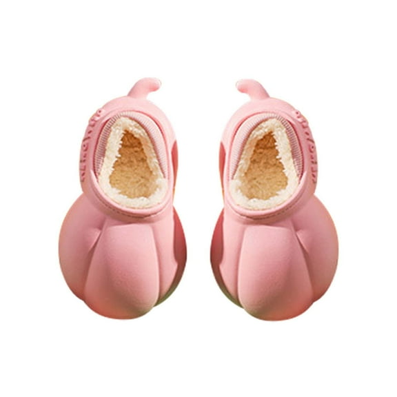 Xfvqtps Toddler Plush Shoes Cute Design Plush Lining Waterproof Surface Soft Sole Non Slip Comfortable Keep Warm Winter Indoor and Outdoor EVA Shoes Pink