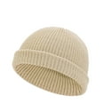 thumbnail image 1 of Xfvqtps Unisex Beanie Knit Solid Color Stripe Simplicity Stretch Fashion Versatile Warm Soft Fall Winter Skull Cap Beige, 1 of 3