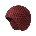 thumbnail image 1 of Xfvqtps Unisex Beanie with Earmuff Dome Knitted Cuffed Stretchy Solid Color Simplicity Windproof Coldproof Warm Winter Skull Caps Wine, 1 of 6