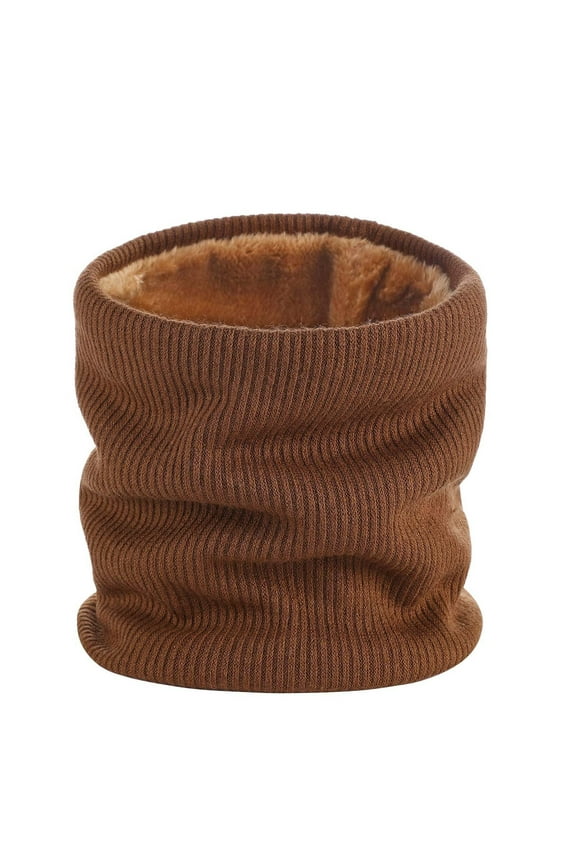 Unisex Loop Scarf for Mens and Womens Necks Warmer High Collar Knitting Solid Color Plush Lining Thickened Cozy Windproof Coldproof Warm Winter Neck Gaiters Coffee