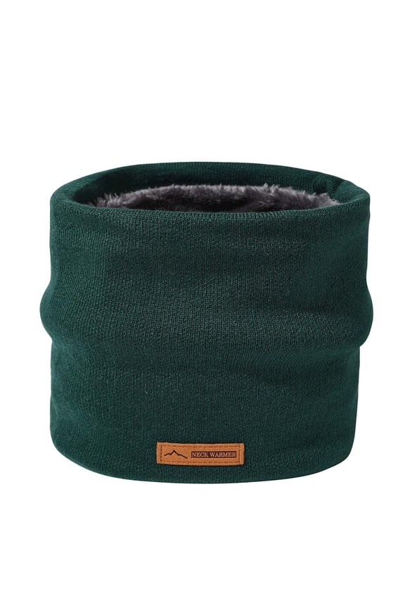 Unisex Loop Scarf for Mens and Womens Necks Warmer Solid Color Knitting Plush Lining Fashion Leather Label Double Layer Thickened Windproof Coldproof Warm Winter Neck Gaiters Green