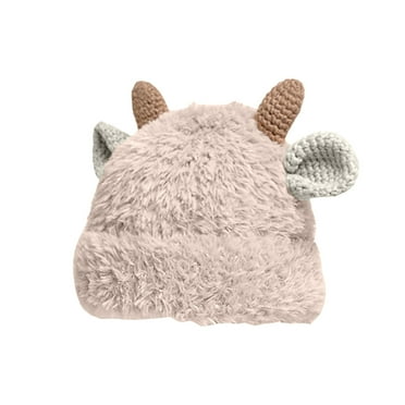 Xfvqtps Womens Beanie Fluffy Fuzzy Cute Cartoon Ear Knit Solid Color Windproof Coldproof Warm Outdoor Winter Fluffy Plush Hat Beige