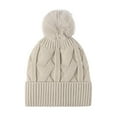 thumbnail image 1 of Xfvqtps Womens Beanie Knit Solid Color Ribbed Pattern Cute Plush Pompom Simplicity Stretch Fashion Versatile Warm Soft Skiing Fall Winter Skull Cap Beige, 1 of 4