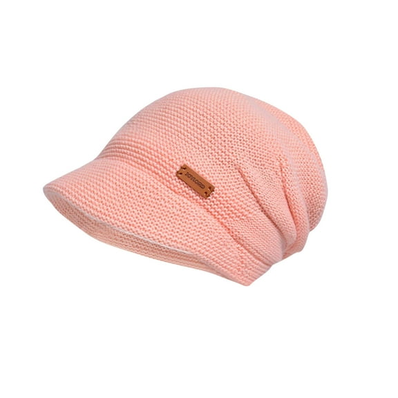 Xfvqtps Womens Beanie Knitted Fleece Lining Solid Color Visor Brim Windproof Coldproof Warm Thickened Fall Winter Soft Slouchy Hat Pink