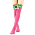 thumbnail image 1 of Xfvqtps Womens Christmas Thigh High Socks Over Knee Bow Lace Plush Pompom Elastic Soft Comfortable Warm Winter Stockings Hot Pink-01, 1 of 1