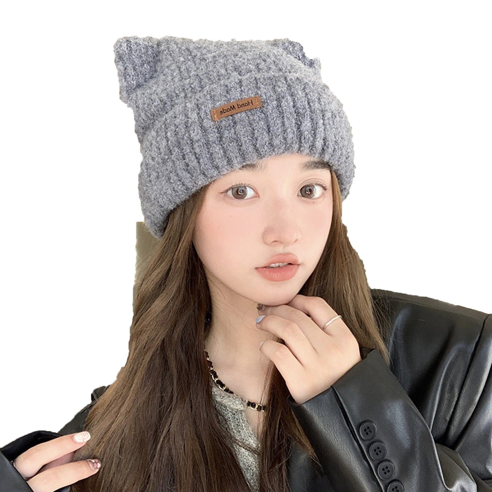Women's Winter Cat Ear Knitted Beanie With Goggles - Warm, Cuffed Skull Hat For Skiing & Outdoor