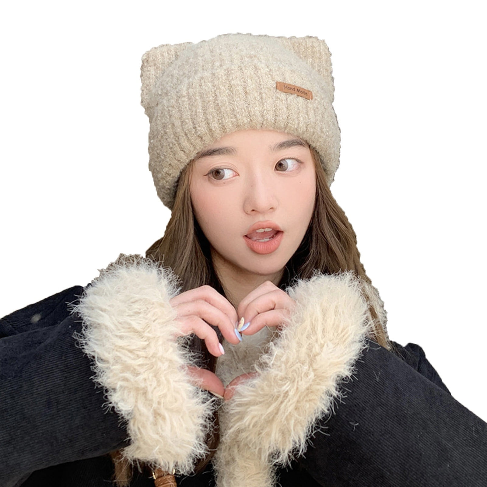 帽子 andwang Fluffy cat knit hat Y2k Hats Cat Ear Fuzzy Hat Fluffy Kpop Outfits for Women
