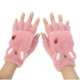 thumbnail image 1 of Xfvqtps Womens Fingerless Gloves with Flip Cover Plush Knitting Cute Embroidery Sweet Windproof Warm for Cold Weather Winter Mittens Pink, 1 of 1