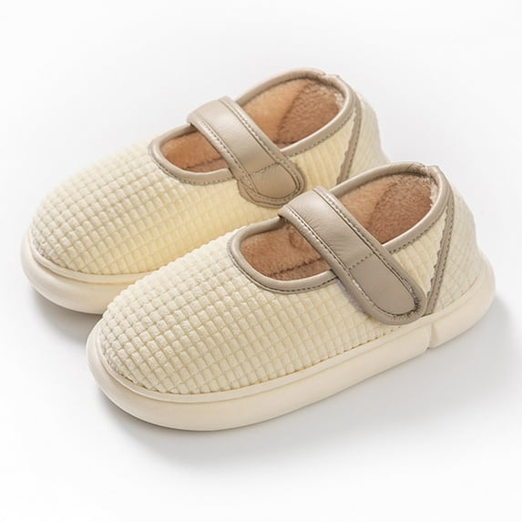 Xfvqtps Womens Furry Shoes Plush Lining Hook and Loop Cover Heel Memory Foam Thick Bottom Soft Sole Comfortable Non-Slip Warm Winter Home Shoes White