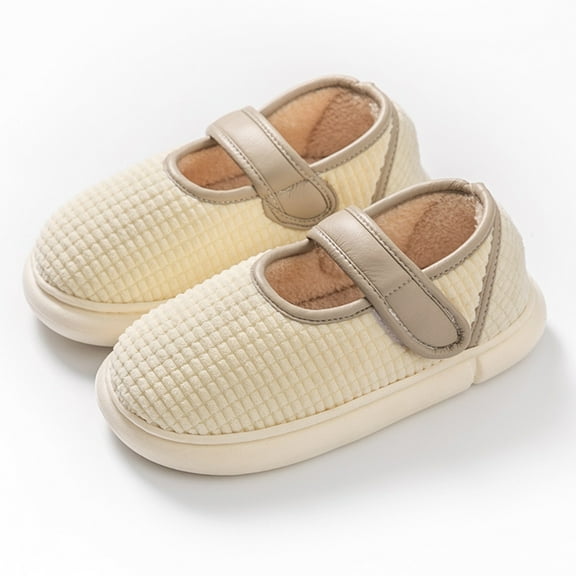 Xfvqtps Womens Furry Shoes Plush Lining Hook and Loop Cover Heel Memory Foam Thick Bottom Soft Sole Comfortable Non-Slip Warm Winter Home Shoes White