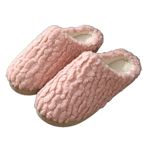 Xfvqtps Womens Furry Slippers Soft Fleece Solid Color Memory Foam Thick Bottom Soft Sole Comfortable Non-Slip Warm Winter Home Slippers Pink