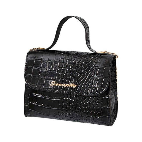 Xfvqtps Womens Handbag Metal Chain Stone Pattern Retro Style Texture Grace Square Leather Crossbody Bag Black