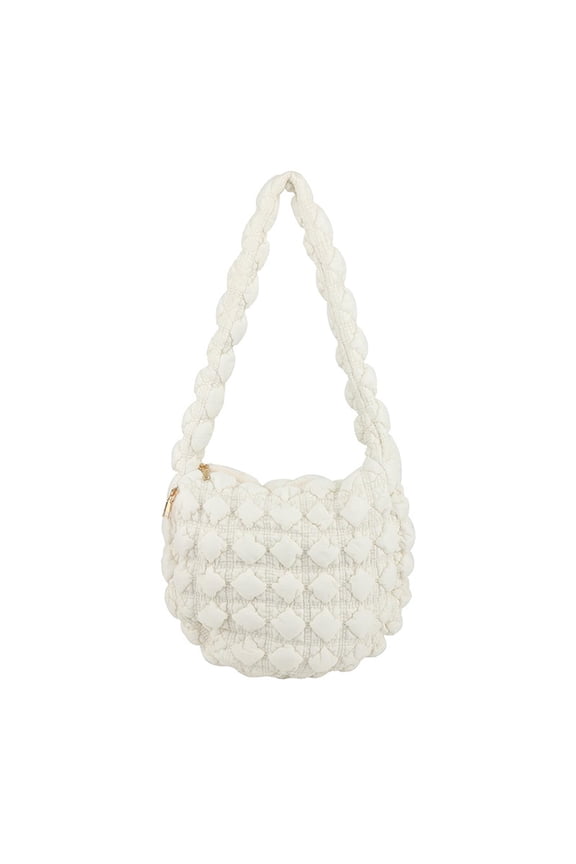 Womens Shoulder Bag Clouds Pleated Lattice Large Capacity Single Shoulder Personalized Lightweight Handbag White