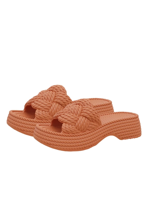Womens Slippers Imitation Hemp Rope Open Toe Platform Fashion Lightweight Non-Slip Summer Beach Slippers Brown