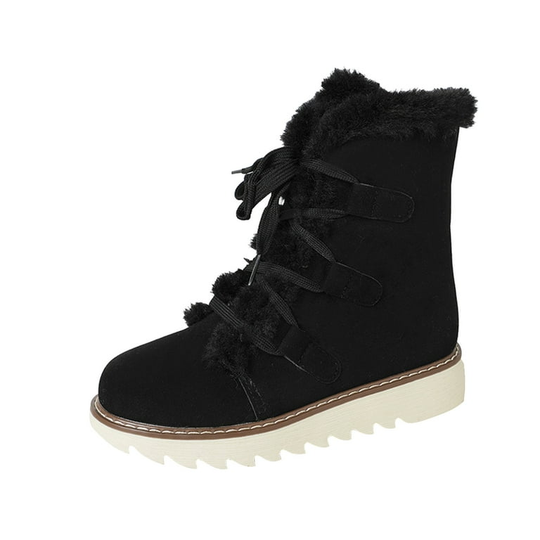 Xfvqtps Womens Snow Boots Plush Fleece Line Suede Upper Lace Up