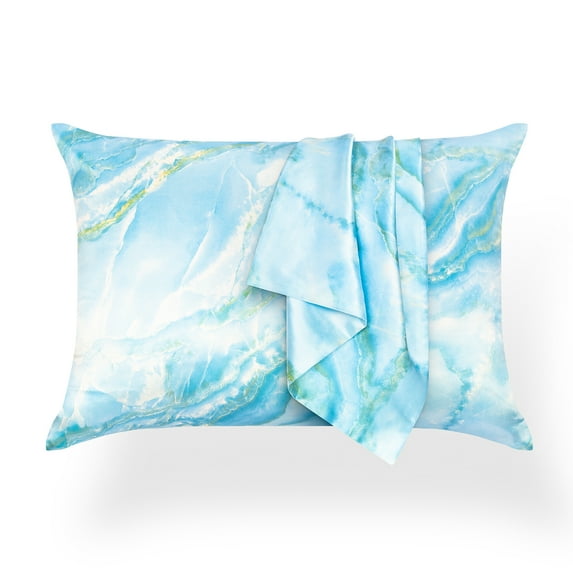 TAFTS Silk Pillowcase 22 Momme 100% Pure Mulberry Silk Pillowcase for Hair and Skin, Grade 6A Long Fiber Natural Silk Pillow Case, Concealed Zipper, Queen, Blue Marble