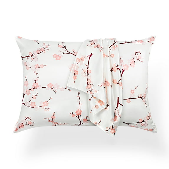 TAFTS Silk Pillowcase 22 Momme 100% Pure Mulberry Silk Pillowcase for Hair and Skin, Grade 6A Long Fiber Natural Silk Pillow Case, Concealed Zipper, Standard, Cherry Blossom