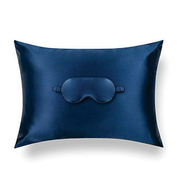 TAFTS Silk Pillowcase 27 Momme 100% Pure Mulberry Silk Pillowcase & Sleep Mask for Hair and Skin, Grade 6A Long Fiber Natural Silk Pillow Case, Concealed Zipper, Queen, Navy Blue