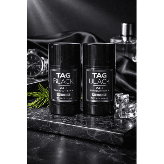 TAG Black Midnight 24Hr Deodorant Stick for Men, 1.4 oz Each, 2-Pack, Long Lasting Odor Protection
