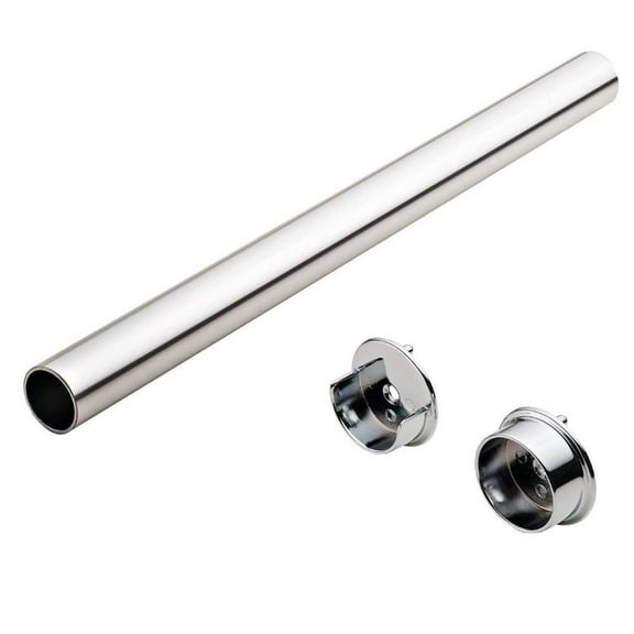 TAG Hardware Closet Rod Round - with End Supports, Synergy Collection (Polished Chrome, 29 3/4")