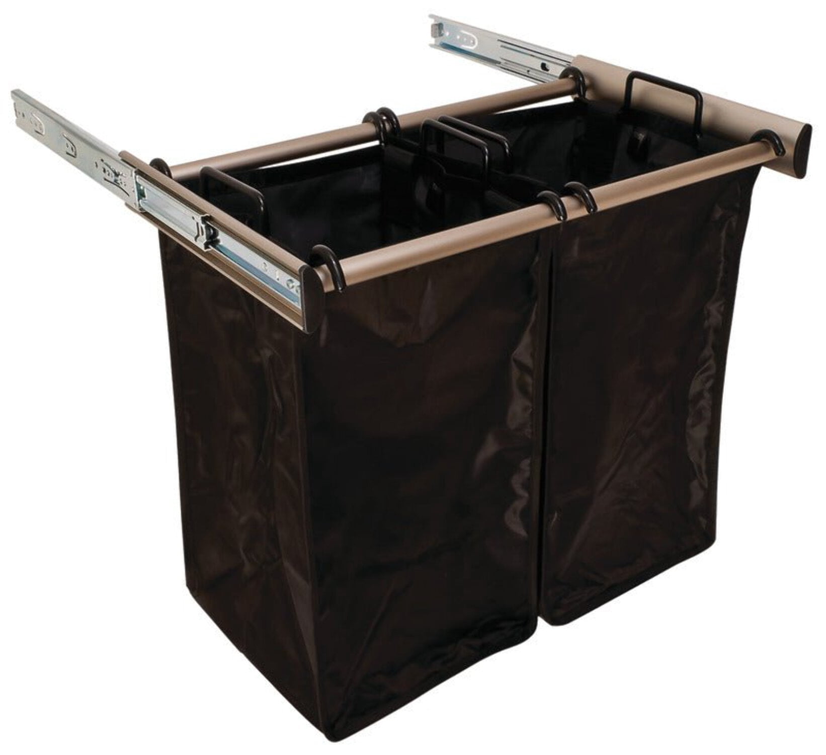 TAG Hardware Full Extension Pullout Laundry Hamper with Removable Bag Matt Nickel (Width (24") 610 mm - 2 removable small bags)