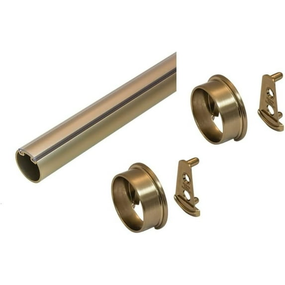 TAG Hardware Premium Round Wardrobe Closet Rod with End Supports and Protective Insert Cap 18 inches to 92 inches Lengths, Matte Gold