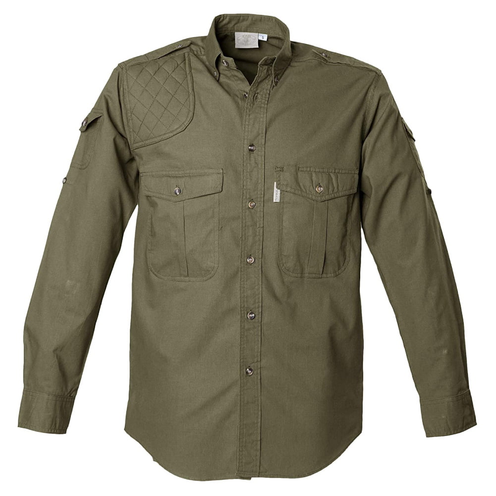 TAG SAFARI Adult Male Shooter Long Sleeve Shirt, Color: Olive, Size: 2XL 