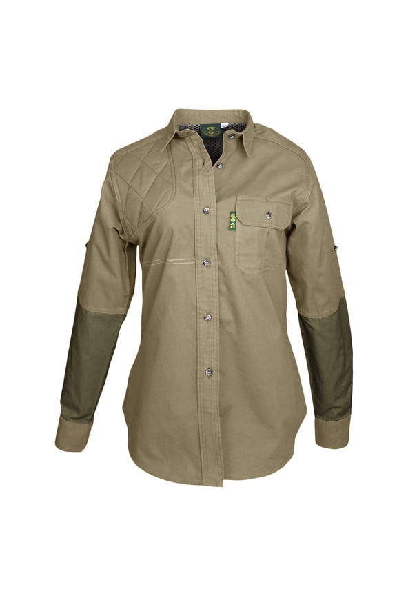 Clay Bird Shirt for Women - L-Sleeve (Khaki/Moss, X-Small)