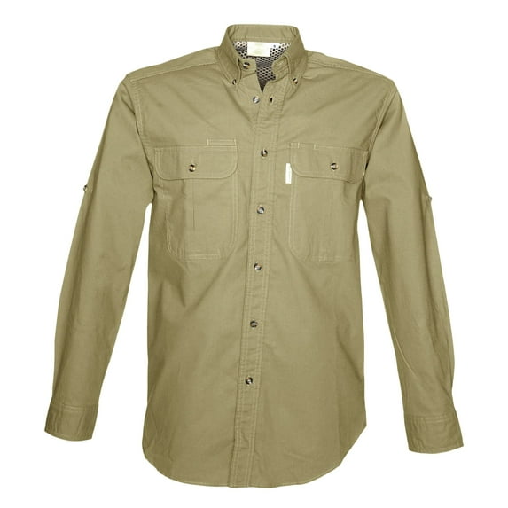 TAG Safari Men's Adventure Long Sleeve Shirt w Chest Pockets. (Khaki, Small)