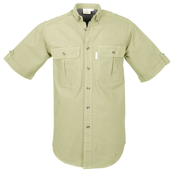 TAG Safari Men's Adventure Short Sleeve Shirt w Chest Pockets (Stone, Medium)
