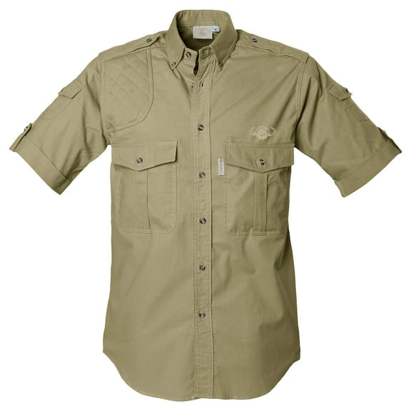 TAG Safari Men's Buffalo Logo Short Sleeve Shooter Shirt (Khaki, Large)