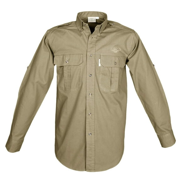 TAG Safari Men's Buffalo Logo Trail Long Sleeve Shirt w Chest Pockets (Khaki, Medium)