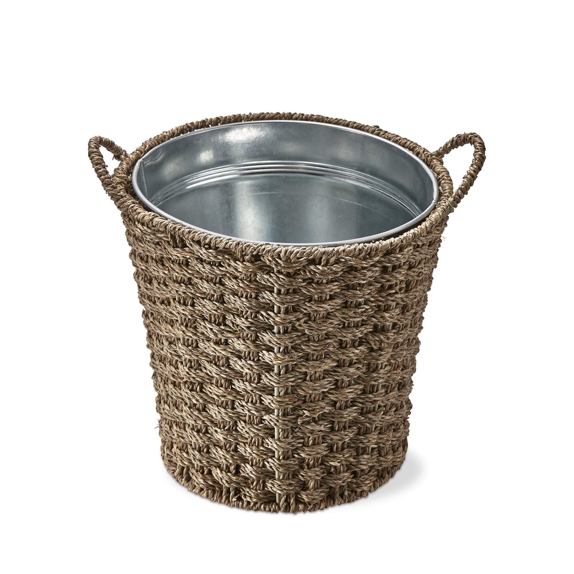 Handwoven Seagrass Basketweave Ice Bucket with Galvanized Iron Insert