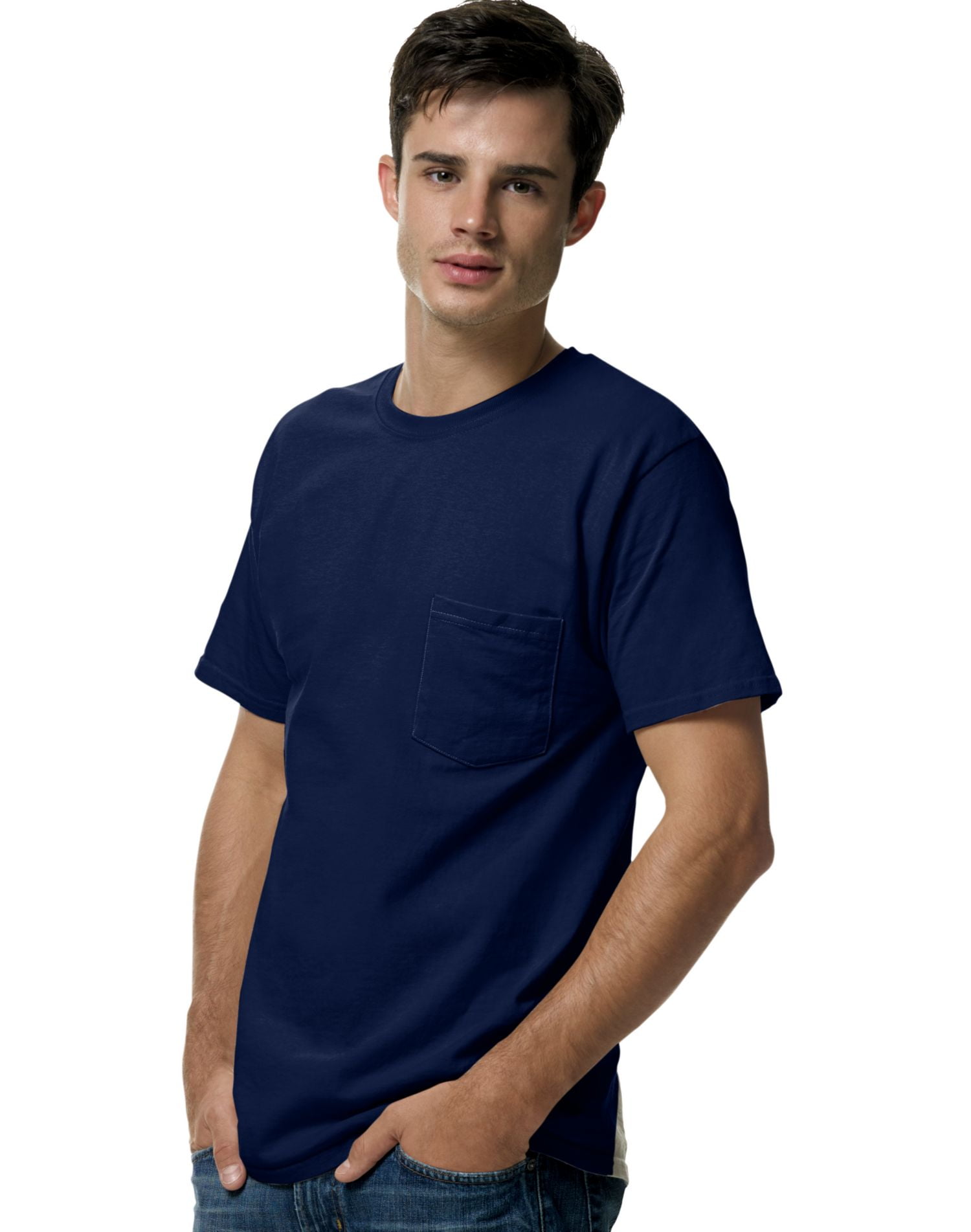 Hanes Men's Tagless Pocket T-Shirt In Carolina Blue - Size L, Classic Comfort Tee - View #13
