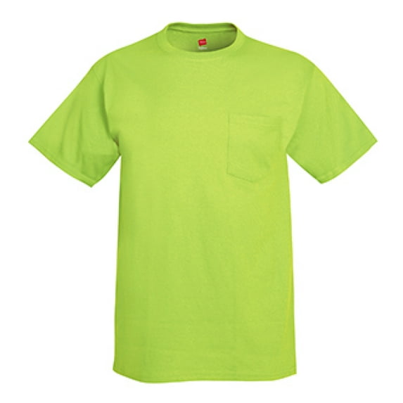 TAGLESS Men`s Pocket T-Shirt, 5590, S, Safety Green
