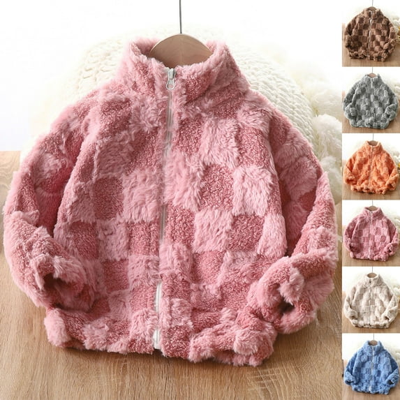 TAGOLD Boys' Outerwear Jackets & Coats 2-14Years Plaid Stand Collar Fleece Lined Zip Long Sleeve Unhooded Warm Jacket