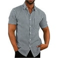 thumbnail image 1 of TAGOLD Button Down Shirt for Men Fashion Short Sleeve Dress Shirts Casual Button-Up Striped Cotton Shirts Sale Mens Breathable Quickly-Dry Clothes Black XL, 1 of 6