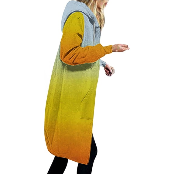 TAGOLD Fall Savings 2023! Womens Fall Winter Coat Jacket, Winter Cardigan for Womens, Women's Gradient Loose Long Sleeve Hoodie Sweater Top Long Coat