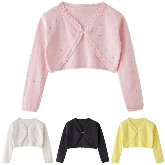 TAGOLD Girls' Outerwear Jackets 18Months-7Years Solid Thin Hollow Breathable Long Sleeve Button Cardigan Kids Outerwear Coats
