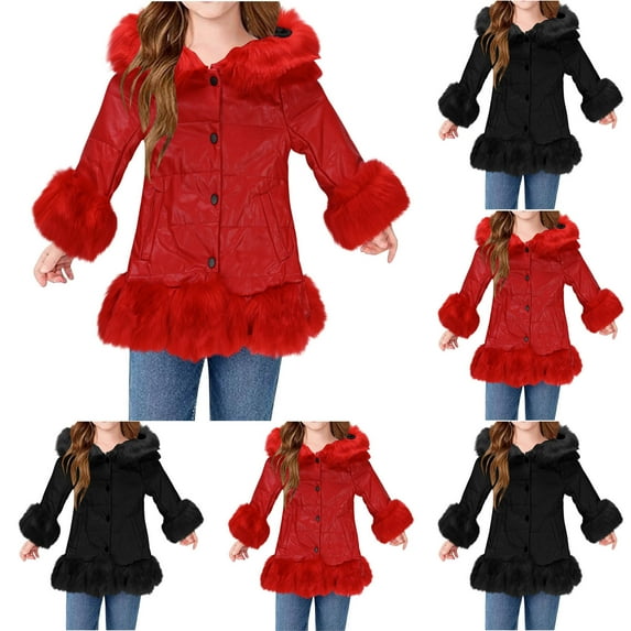 TAGOLD Girls' Outerwear Jackets 4 - 16 Years Solid Thickened Coat Long - Sleeve Hooded