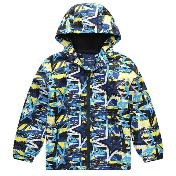 TAGOLD Jackets for Kids Kids Outerwear Jackets Coats Kids' 2-10 Years Print Long Sleeve Hooded Waterproof Windproof Zipper Jacket Windbreaker Warm Winter