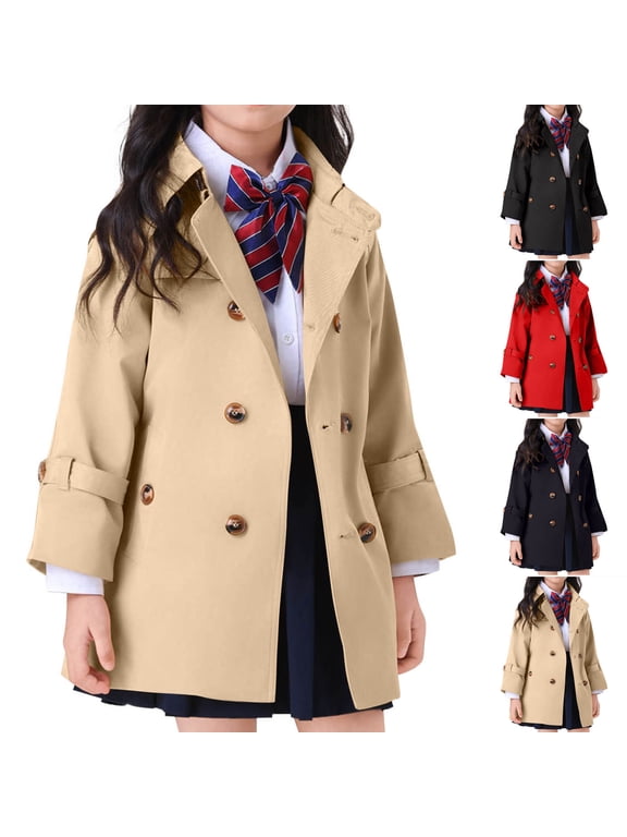 Jackets for Kids British Style Trench Coat Cardigan Outerwear for Kids 1-13 Years Boys Girls Fall Winter