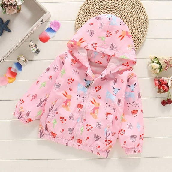 TAGOLD Kids Outerwear Coats 3-10 Years Children Long Sleeve Hooded Windbreaker Jacket Fawn Print Zip Up for and Winter